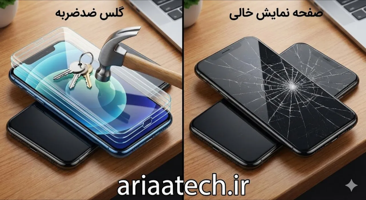 مقایسه آسیب‌پذیری صفحه نمایش آیفون 15 بدون گلس و با گلس ضد ضربه